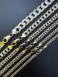 Authentic Cuban Link Chain 14k Gold Plated Real Solid 925 Silver Two Tone ITALY 3-10.5mm