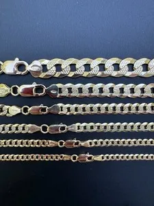 Authentic Men's Cuban Chain Real 14k Gold Plated Solid 925 Silver Hip Hop ITALY 3-10.5mm