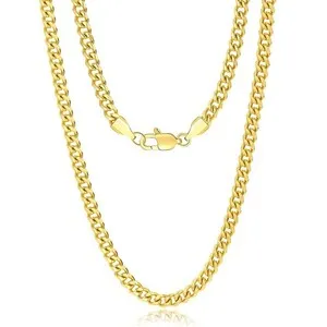 Authentic 7mm 18K Real Gold Plated Cuban Link Chain for Men, Mens Gold ...