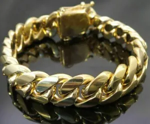 Authentic Men's Miami Cuban Link Chain Bracelet Solid 14K Gold Plated