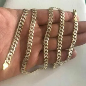 Authentic Mens Diamond Cut 6mm Cuban Chain 14k Gold Plated Solid 925 Silver Two Tone ITALY
