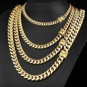 Authentic Men's Miami Cuban Link Bracelet Chain 14K/18K Gold Plated 4-14MM