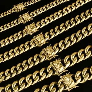 Authentic Men's 14K Gold Plated Miami Cuban Link Bracelet Chain Necklace