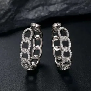 Authentic 1.50Ct Round Cut Moissanite Cuban Huggie-Hoop Earrings In 14K White Gold Plated