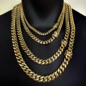 Authentic Men's Miami Cuban Link Bracelet Chain 14k 18k Gold Plated 4-14MM