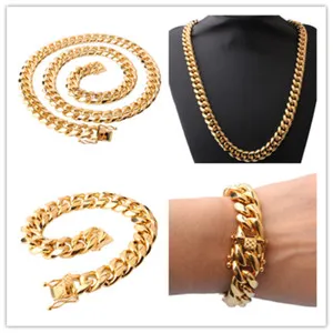 Authentic 6/8/12/14/16/18mm 24 in Men Cuban Miami Link Set 18k Gold Plated