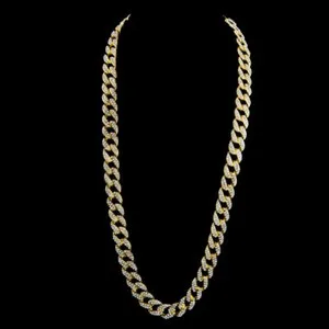 Authentic Miami Cuban Link Chain Bracelet 18K Gold Plated Iced CZ Out 14mm Men's Necklace