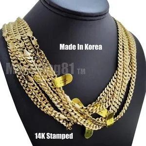 Authentic Hip Hop Premium 14K Stamped Gold plated 4~10mm Miami Cuban Chain Necklace