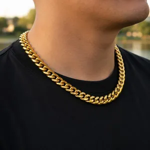 Authentic Men's 12mm Cuban Link Chain Necklace 18K Gold Plated Hip Hop