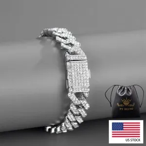 Authentic Hip Hop Men's 15MM 8.5" Bracelet Iced CZ Out Cuban Link Chain White Gold Plated