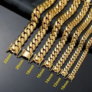 Authentic Miami Cuban Link Chain Necklace Bracelet 14k Gold Plated 10-22mm