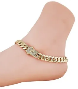 Authentic 14K Gold Plated CZ Cuban Anklet Bracelet