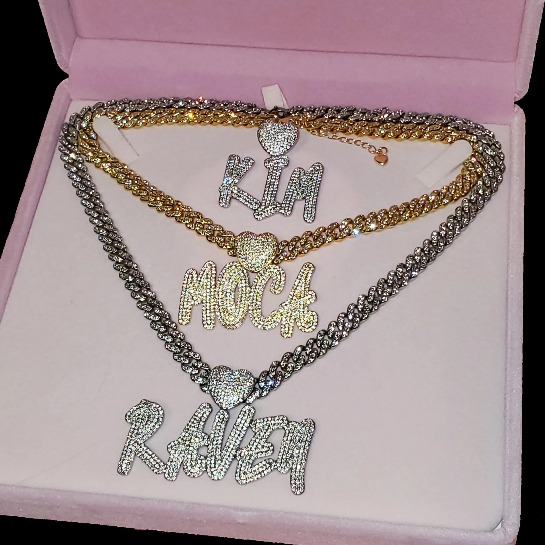 Authentic A-Z Personalised Initial Letters Name Pendant Necklace Custom Name Chain Zircon Diamond Necklace Nameplate With Cuban Chain
