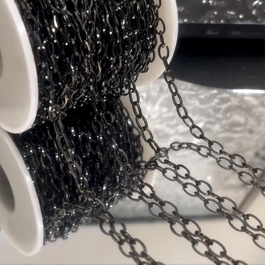 Authentic 1Meter GunBlack Plated 4mm Oval Chain Cuban Chains for DIY Necklace Bracelet Jewelry Making