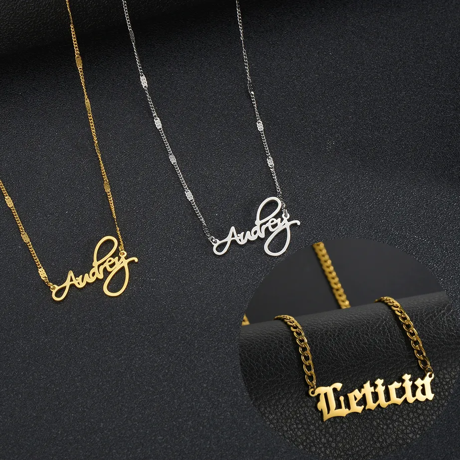 Authentic Atoztide Customized Name Necklace Personalized Letter Cuban Figaro Chain Nameplate