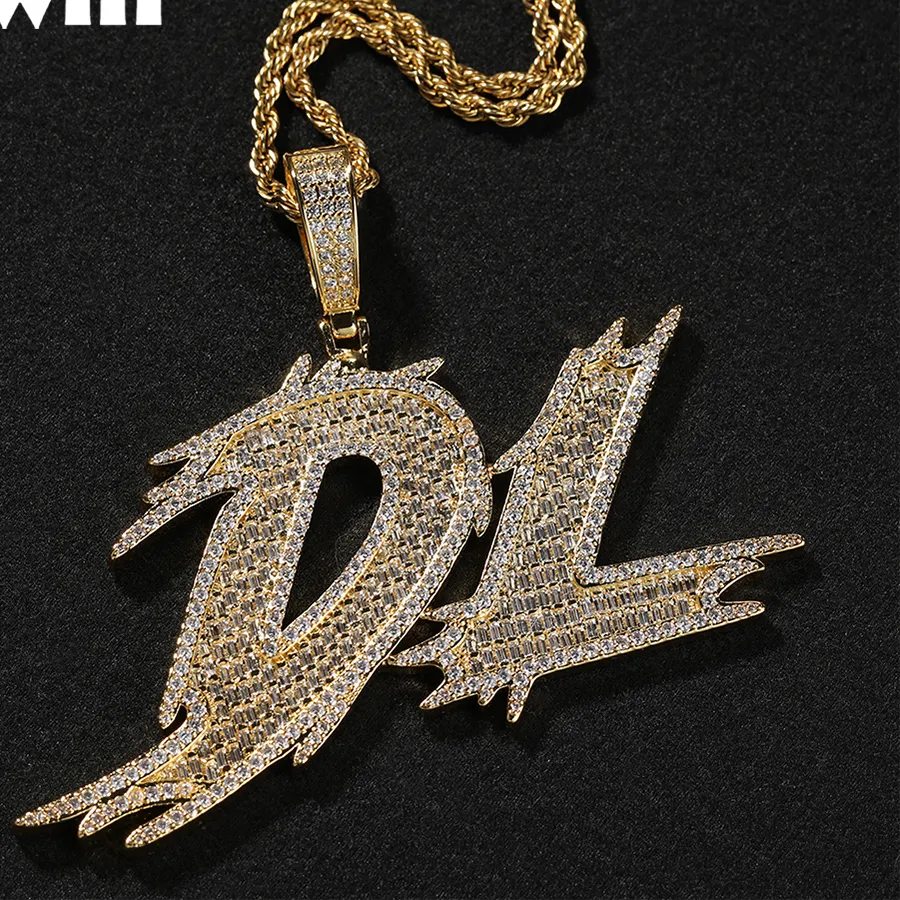 Authentic UWIN Custom Cursive Baguettecz Name Necklaces Iced Cubic Zirconia Cursive Font Letter Pendants DIY Jewelry for