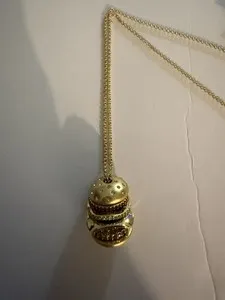 Authentic Burger Blessings: 12K Gold Plated CZ Crystal Pendant Necklace for Abundance and Prosperity