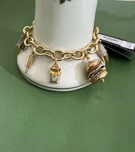 Authentic Kate Spade FAST FOOD CHARM 12-K Gold Plated CZ Crystals Charm Bracelet NWT