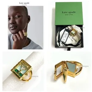 Authentic NWT Kate Spade PAGE TURNER BOOK 12-K Gold Plated Glass Stone Cocktail Ring-Sz.8