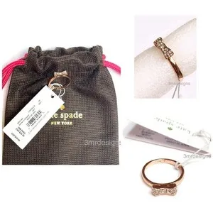 Authentic NWT Kate Spade READY SET BOW 12-K Rose Gold Plated CZ Crystals Ring-Sz.7