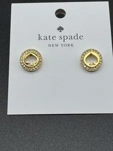 Authentic kate spade york Crystal Spade Logo Stud Earrings Pavé Gold Plated