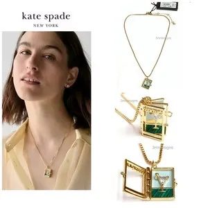 Authentic NWT Kate Spade PAGE TURNER 12-K Gold Plated CZ Crystals Book Locket Necklace