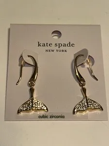 Authentic Kate Spade Whale Tail Pave Drop Dangle Earrings Gold Plated Sparkle CZ