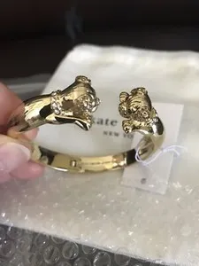 Authentic Kate Spade York Gold Plated Puppy Open Hinged Cuff W/ Dust Bag