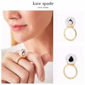 Authentic NWT Kate Spade ARTIC FRIENDS PENGUIN SNOW GLOBE 12-K Gold Plated Ring-Sz.7