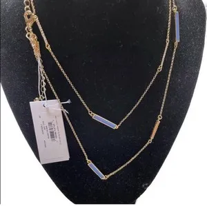 Authentic NWT Kate Spade Raising the Bar Necklace Gold Plated Blue Enamel Bar Necklace