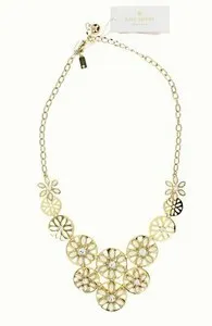 Authentic Blooming Aura: Gold Plated Floral Bib Necklace of Radiant Protection