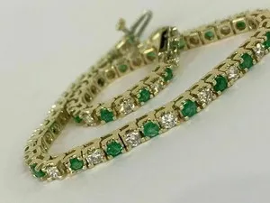 Authentic Women's Tennis Bracelet 8Ct Round Cut Emerald & Diamond 14K Yellow Gold Plated