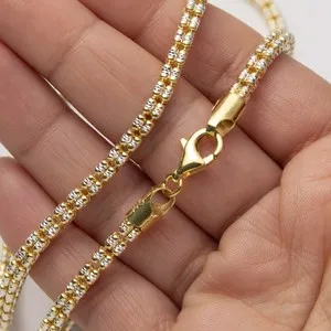 Authentic 4mm Two-Tone Ice Link Chain 14K Yellow Gold-Plated Silver 925 Italy
