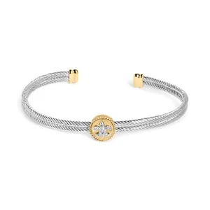 Authentic 18K Yellow Gold Plated .925 Sterling Silver Diamond Accent and Fleur Di Lis Meda