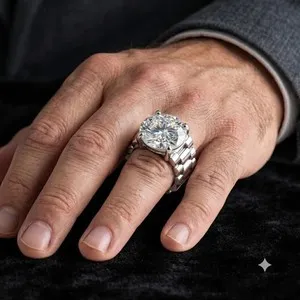 Authentic Rare 6.12 Ct Round Cut Moissanite Solitaire Men's Ring 14k White Gold Plated