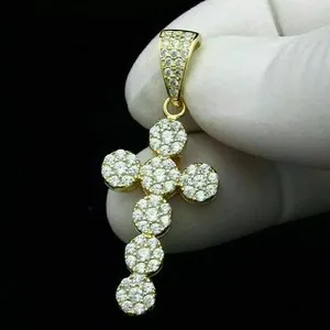 Authentic The Radiant Cross of Celestial Grace: 2.00 Ct Moissanite Gold-Plated Pendant