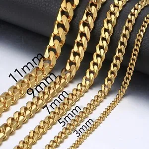 Authentic Gold Plated Cuban Curb Chain 3/5/7/9/11mm Hip Hop Jewelry