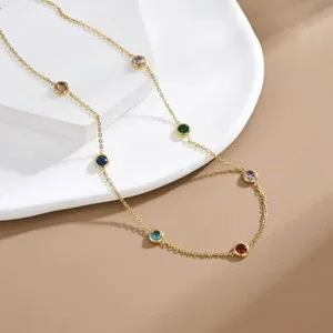 Authentic Woman 18K Gold Plated Multicolor CZ Necklace Chain/Bracelet