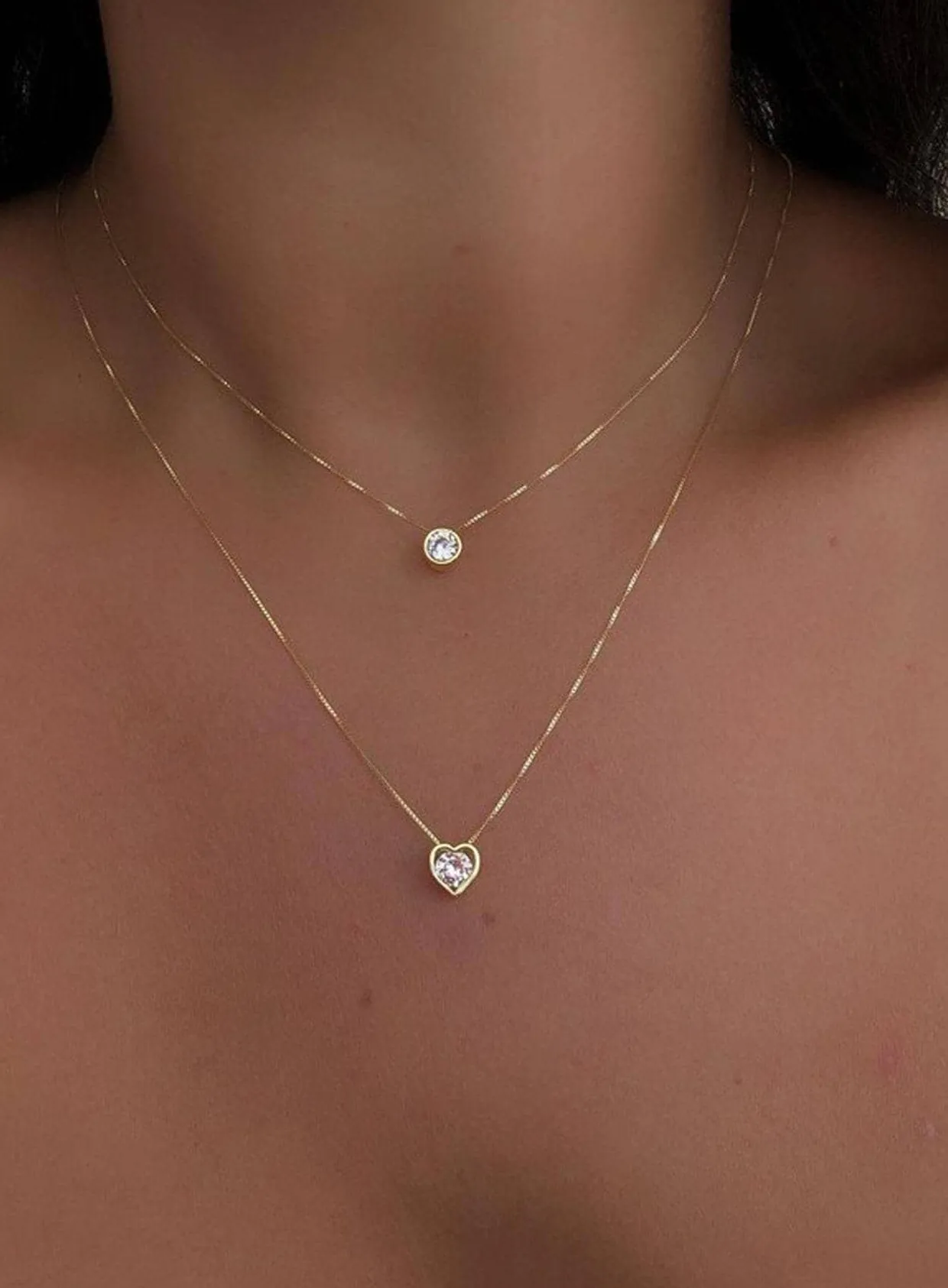 Authentic Cubic Zirconia Decor Layered Chain Necklace