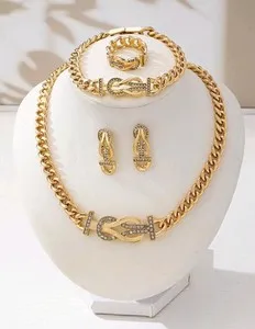 Authentic Gold Plated 4 Piece Set Necklace Bracelet Earrings And Ring Set