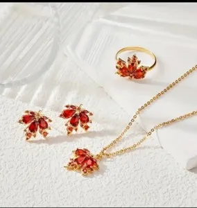 Authentic Whispers of the Crimson Equinox: 18k Gold-Plated Maple Leaf Ensamble