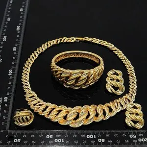 Authentic 4 Piece Set, Necklace, Bracelet, Ring, Earrings - Gold Plated 14K