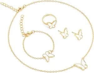 Authentic 4 Piece Butterfly Jewelry Set for Women, Elegant Gold Plated Necklace Earrings B