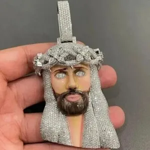 Authentic The Sacred Visage: 14K White Gold Plated Lab-Created Diamond Jesus Piece Enamel Pendant