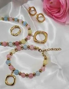 Authentic Celestial Harmony Pastel Beaded Adornment Suite - 18K Gold Infused Manifestation Set