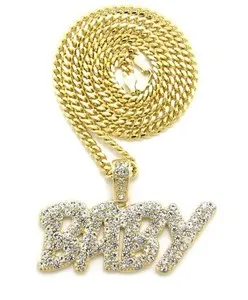 Authentic Ice Bling Lil Baby Piece Pendant With 4mm 24" Cuban Chain Gold Plated