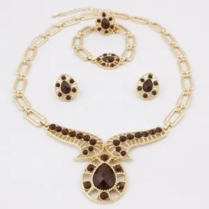 Authentic Gold Plated Crystal Topaz Drop 4 Piece Jewelry Set