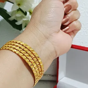 Authentic 4-Piece Gold Plated Bangle Bracelet Set – 29g – 6cm Diameter – Textured Elegant