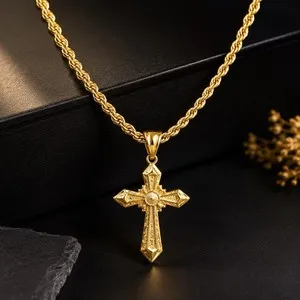 Authentic VAULT PIECE: HEAVY 14K GOLD PLATED CRUCIFIX | RARE 4MM FRENCH ROPE 20" CHAIN