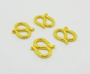 Authentic 4 Piece 22K 24K Thai Baht Gold Plated Hoops Clasp S 12 MM For Bracelet Necklace